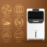 Crompton Jedi PAC Personal Air Cooler- 22L, with Everlast Pump, 4-Way Air Deflection and Honeycomb pads | White & Black