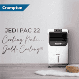 Crompton Jedi PAC Personal Air Cooler- 22L, with Everlast Pump, 4-Way Air Deflection and Honeycomb pads | White & Black