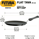 Hawkins Futura Nonstick Flat Tava | 26 cm | 4.88 mm | Black | NFT26P