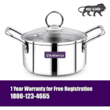 BlueBerrys 22 cm Stainless Steel Hotpot Stock Pan with 3 ply Base Sandwich Bottom | Glass Lid | Induction Base Pot 22 cm diameter | 4 L capacity | Stainless Steel | Non-stick