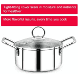BlueBerrys 22 cm Stainless Steel Hotpot Stock Pan with 3 ply Base Sandwich Bottom | Glass Lid | Induction Base Pot 22 cm diameter | 4 L capacity | Stainless Steel | Non-stick