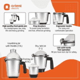 Orient Electric MGGT75S3 Glint Mixer Grinder | 750 W | 3 Jars | Silver