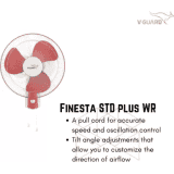 V-Guard Finesta STD Plus Wall Fan | 3 Blade | 400 mm | White Red