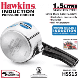 Hawkins Stainless Steel |HSS15 |  Induction Bottom Pressure Cooker | 1.5 L