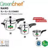 GreenChef SS Pressure Cooker Namo Combo(5L+3L+2L) 5 L, 3 L, 2 L Induction Bottom Pressure Cooker & Pressure Pan | Stainless Steel