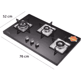 Hindware ROSIA 3B 76 cm | Brass Burners | Auto Ignition | Bakelite Knobs | Built in Glass Automatic Hob
