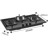 Hindware Aster 3B Steel, Glass Automatic Hob |  78CM | 3 Burners |