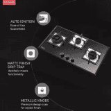 Hindware Aster 3B Steel, Glass Automatic Hob |  78CM | 3 Burners |