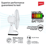IMPEX Rechargeable Table Fan | BREEZE D3 with LED Light | 305 mm Silent Operation |  3 Blade Table Fan | White