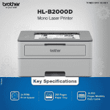 Brother Mono Laser Printer | HL-B2000D  | Auto Duplex Printing Toner Box Technology | Grey
