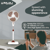 BAJAJ RAPIDO PEDESTAL FAN | 400 MM 251277 | WINE RED