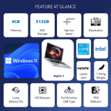 Acer Aspire 3 Laptop (12th Gen Core i3/8 GB RAM/ 512 GB SSD/ 15.6 Inch (39.6 Cm) FHD Display/ Intel UHD Graphics/ Windows 11/ Office)NXK6TSI001