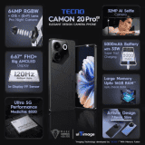 Tecno Camon 20s Pro | 5G | 8 GB RAM | 256 GB | Dark Welkin
