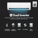 LG | 2 Ton 3 Star AI DUAL Inverter Split AC | I/D-TSNQ24HNXE1 | Copper, AI Convertible 6-in-1 Cooling, 4 Way Swing, HD Filter with Anti-Virus Protection | White