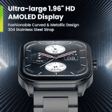 Amazfit Pop 3S Smart Watch with 1.96" AMOLED Display | BT Calling | Music Control | Metallic Black
