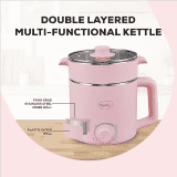 Pigeon | Swift Plus | 1.5L | Stovekraft |  Auto Shut-off |  Double Layered Food Grade Stainless  Inner wall With Glass Lid Multi-Cook Kettle | Pink