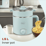 Pigeon |  Swift Multi-Cook | 1.5L |  Double Layered Stainless Steel Steamer With Glass Lid  Cook Kettle | Blue