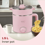 Pigeon | Swift Plus | 1.5L | Stovekraft |  Auto Shut-off |  Double Layered Food Grade Stainless  Inner wall With Glass Lid Multi-Cook Kettle | Pink