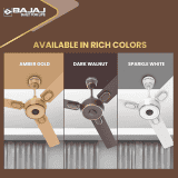 Bajaj  |  ENERGON PRIME BLDC AMBER | 1200Mm |  5 star | Remote Control |  Energyefficient Ceiling Fans  | Gold