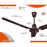 Orient Electric Rapid Air High Speed Ceiling Fan | 1200mm | 48 Inch | Brown