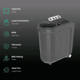 Whirlpool Turbo Dry Semi-Automatic Top Loading Washing Machine | 7.5 Kg | 5 Star | Grey Dazzle | 30233 ACE