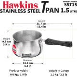 Hawkins Tpan Stainless Steel Tea Pan | Induction Sauce Pan | Chai Pan | Saucepan | 1.5 L | Silver