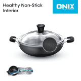 Onix OKP 24 Aluminium Non Stick Kadhai Pan with Lid | 2 L | 24 cm | Grey