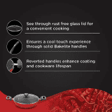 Preethi Dura Collection Non Stick Kadai | 26 cm | With Glass Lid  | Red