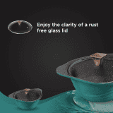 Preethi Artistic Collection Die Cast Non Stick Kadai  | 24 cm | Glass Lid | 5 Star Non Stick Effect | Cook & Serve | Green