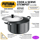 Hawkins | Stewpot |Futura | 8.5 L |  28 cm | Hard Anodised Cook-n-Serve | Aluminium | Black