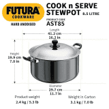 Hawkins | Stewpot |Futura | 8.5 L |  28 cm | Hard Anodised Cook-n-Serve | Aluminium | Black