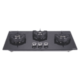 Elica |  FLEXI | DFS FB | 75 DX  Glass Top 3 Burner Automatic Hob  | Round Enamelled | Grid Black