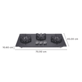 Elica |  FLEXI | DFS FB | 75 DX  Glass Top 3 Burner Automatic Hob  | Round Enamelled | Grid Black