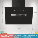 Elica |  EFL 207 HAC LTW VMS 90 Auto Clean Slant Glass 60 cm | Heat Autoclean | Filterless Powerful Suction | Low Noise Wall Mounted Chimney | Black
