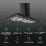 elica | SPOT TRIM ISLAND ETB PLUS LTW  | 90 N | 90cm | 1220m3/hr Ducted Ceiling Mounted Chimney with Touch Control  | Black