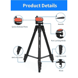 Jmary KP-2205 Aluminum Tripod 134CM | 4-Section Aluminum Legs | Universal Lightweight Tripod with Mobile Phone Holder Mount