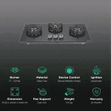Elica |  FLEXI | DFS FB | 75 DX  Glass Top 3 Burner Automatic Hob  | Round Enamelled | Grid Black