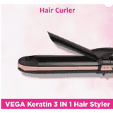 VEGA Keratin 3 in 1 Styler Curler and Crimper VHSCC-03 Hair Straightener | Pink
