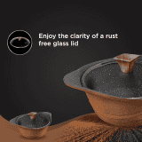 Preethi Artistic Die Cast Non Stick Kadai | 24 cm |  Glass Lid  | 5 Star | Brown