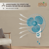 USHA Maxx Air Ultra 400 mm | 3 Blade | Wall Fan | Light Blue