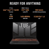 ASUS | TUF Gaming F15 | Core i7 13th Gen 13620H | 16 GB | 512 GB SSD | 6 GB Graphics NVIDIA GeForce RTX 4050 140 W  | 15.6 Inch |  Mecha Gray | FX507VU-LP210W