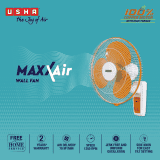 Usha Maxx Air Wall Fan | 400 mm | Orange & White