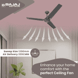 Bajaj Classico Pro Ceiling Fan | 1200 mm | Coal Mine Grey