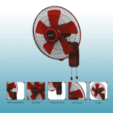 Blueberry OZON16 5 Leaf High Speed 400mm Wall Fan | Powerful Motor with Oscillation Control | Black Red