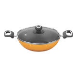 Preethi Dura Collection Non Stick Kadai with Glass Lid | 26 cm | Yellow
