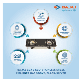 Bajaj CGX2 Eco Glass Top 2 Burner |  Stainless Steel | Black Gas Stove | 450512