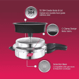 Preethi Stainless Steel Outer Lid | 3 L | Pressure Cooker with Spill Splash Shield Zero Spill  Zero Splash | Induction Base