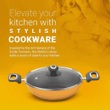 Preethi Dura Collection Non Stick Kadai with Glass Lid | 26 cm | Yellow
