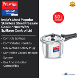 Prestige Popular Svachh Pressure Cooker | 3 L | Outer Lid | Spillage Control Stainless Steel | Silver | 20172