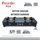 Preethi Alya 2.0 Glass Top Gas Stove | 2 Burner | Manual Ignition Bati Stand | Black
